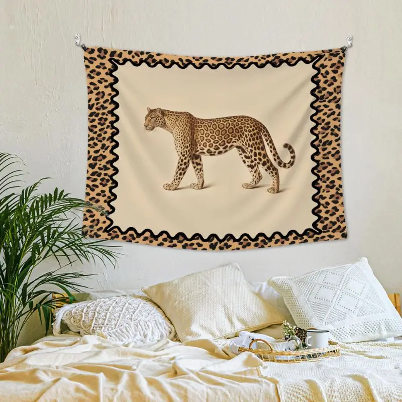 VIKAMA Retro Leopard Border Printed Tapestry Classic Cheetah Animal Wall Hanging Bedroom Dormitory Living Room Wall Decoration