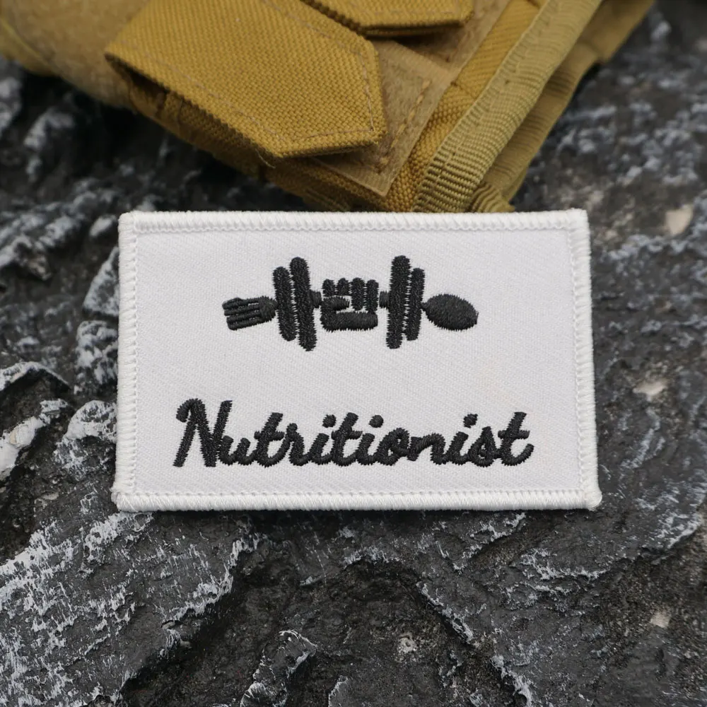 Parche bordado Nutritionist Health con borde de merrow, apliques cosibles para accesorios de ropa y mochila