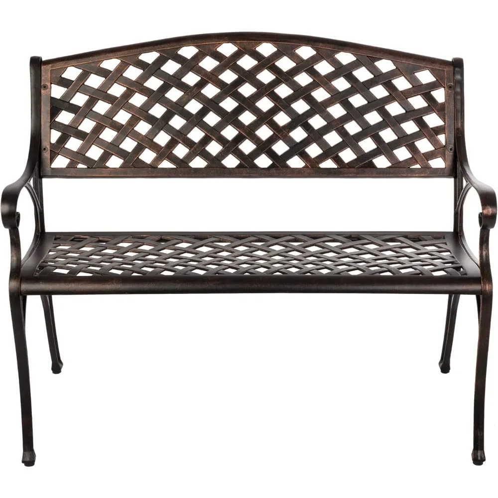 Patio Sense 61491 Patio Bench Cast Aluminum Lightweight Sturdy Bench Perfect for Relaxing Pause in Garden, Backyard Patio