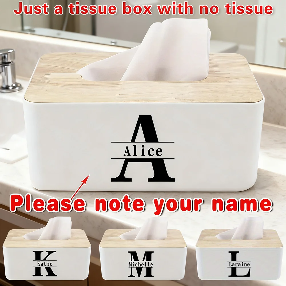 

Customized Name Tissue Box Holder Durable Tabletop Tissue Dispenser Case With Natural Wood Cover Napkin Storage Home Supplies