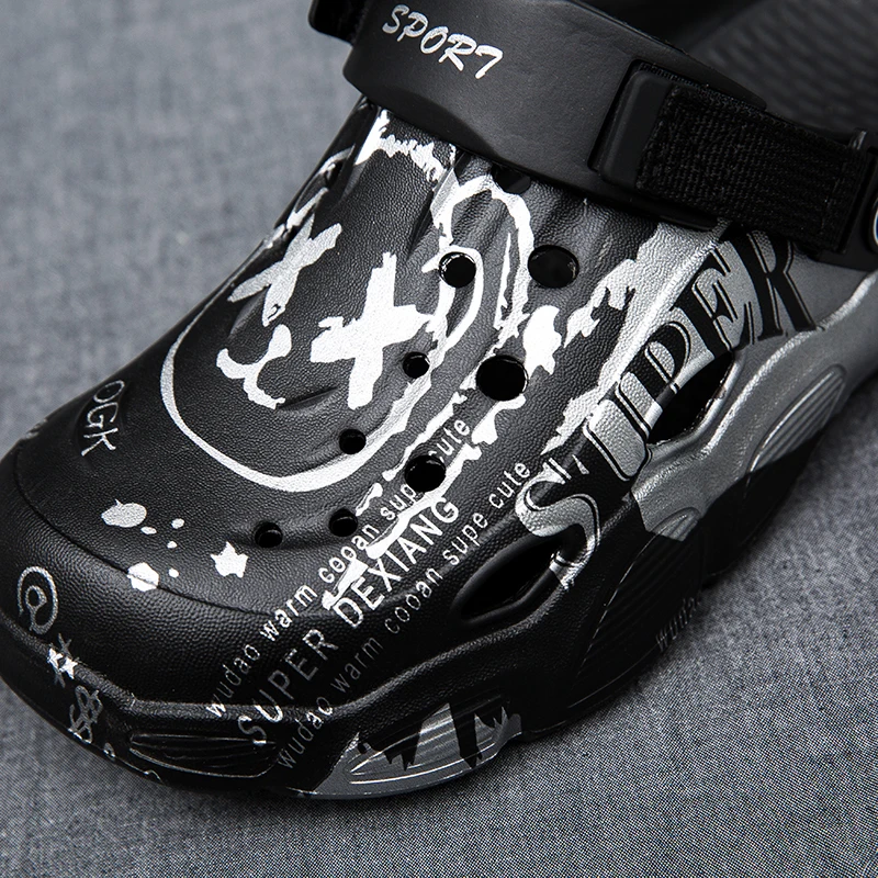 Printed Clogs for Men, Summer Outdoor Wear, Non-Slip Thick-Soled Dual-Purpose Sandals, Men's Beach Toe-Toe Slippers view 3