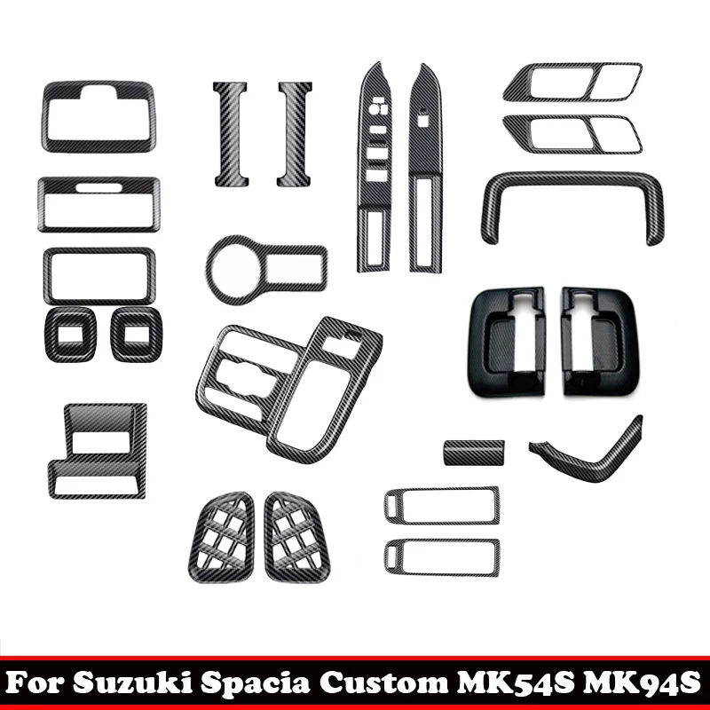 For Suzuki Spacia Custom MK54S MK94S 2024 carbonfiber center conlose Gear Shift Panel Window Switch Panel AC Outlet Cover Trim