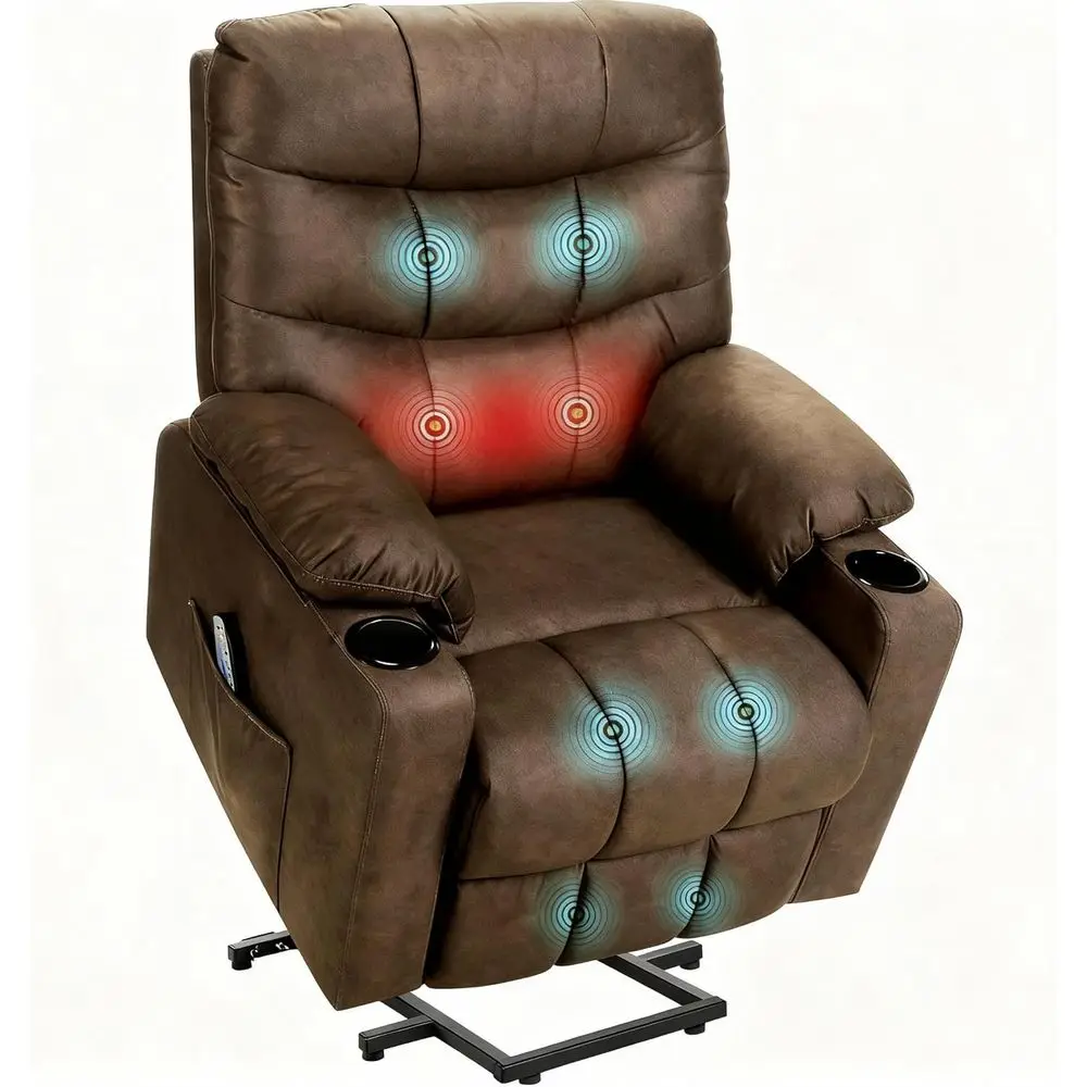 Elderly-Friendly Heavy-Duty Electric Reclining Sofa with Remote, Assist Feature, Heated Massage, and Side Pockets, Perfect for L