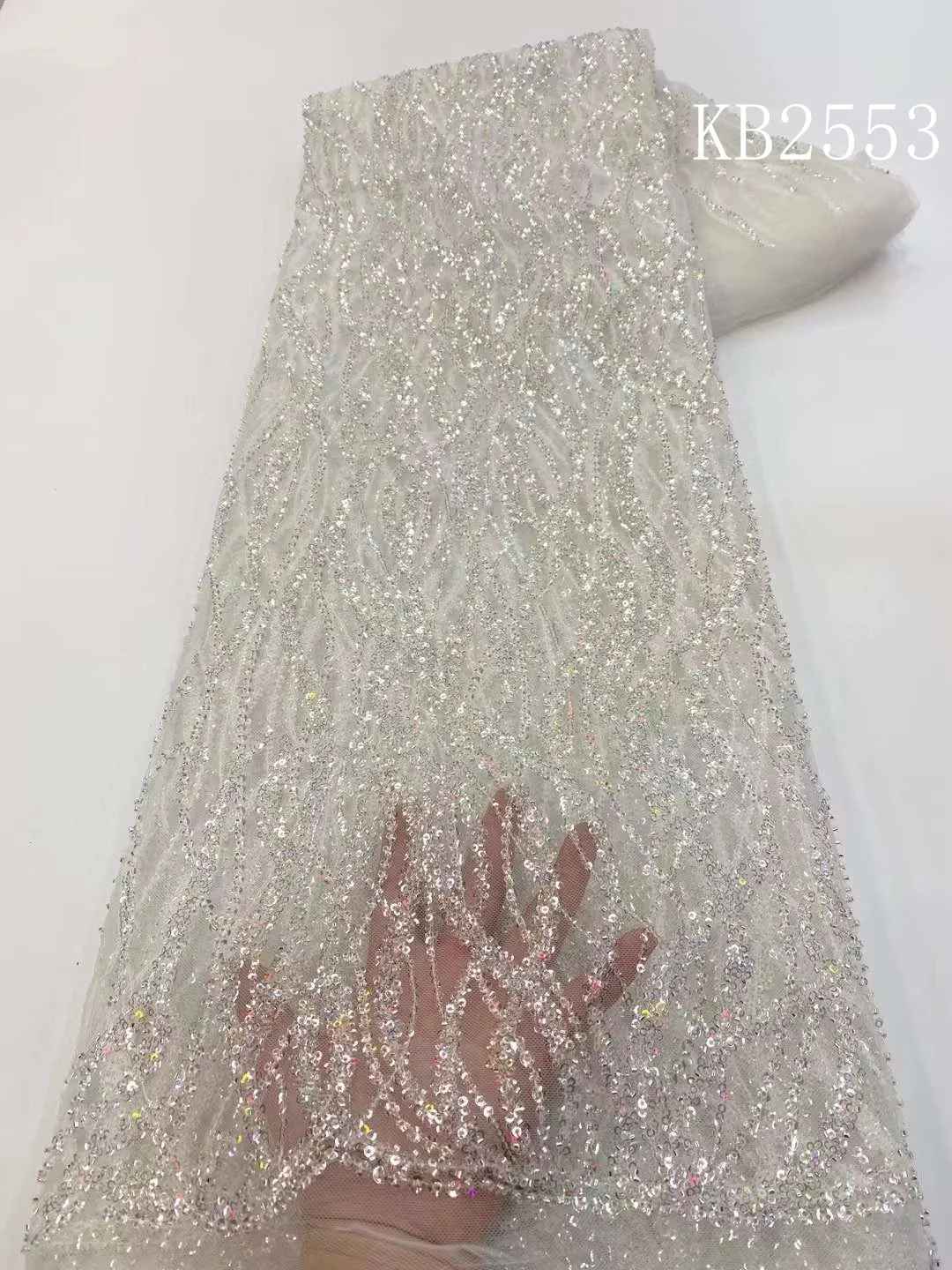 

Bridal Lace White Lace Fabric Nigerian Fabric African Lace Fabric 2024 High Quality Black Beaded Lace Fabric For Sewing KB2553