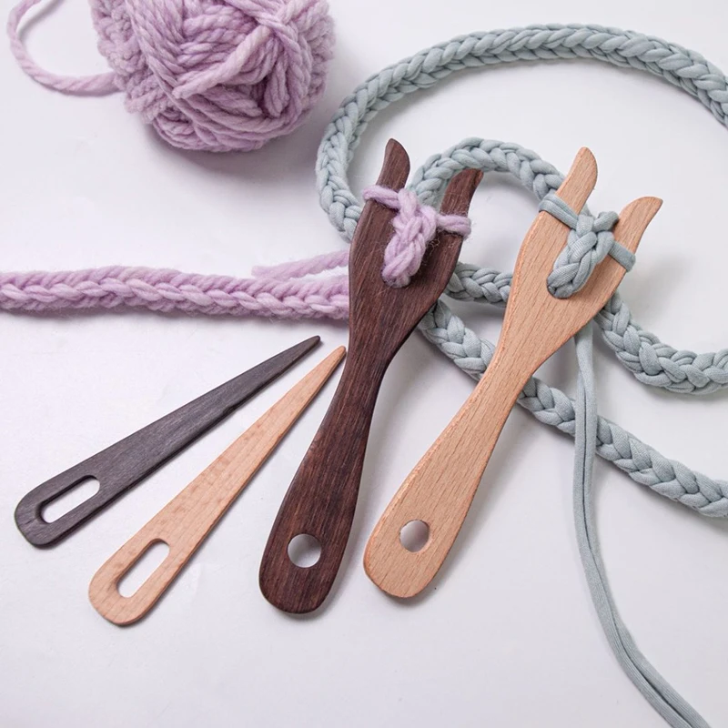 2Pcs Knitting Fork And Eye Needle Kit Wooden Cording Tool Fork Braider Lightweight Knitting Fork Braided Tool