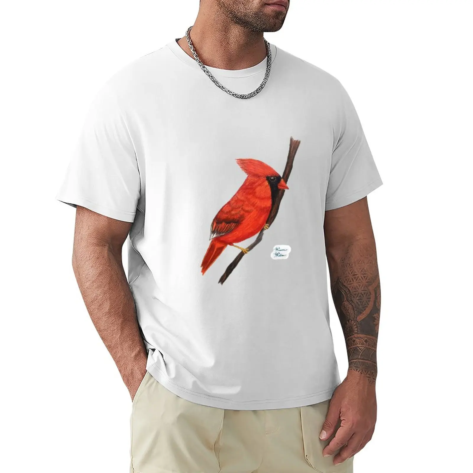 colored pencil cardinal T-Shirt tops Aesthetic clothing Men's clothing