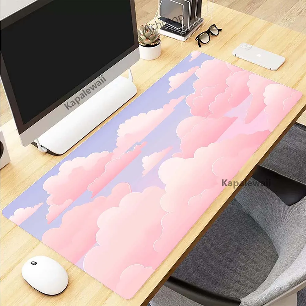 

Sky Cloud Pink Kawaii Art Pc Gamer Mouse Pad Gaming Mousepad XXXL Large Rubber Desk Mat Keyboard Pads Speed Mouse Mat 90x40cm