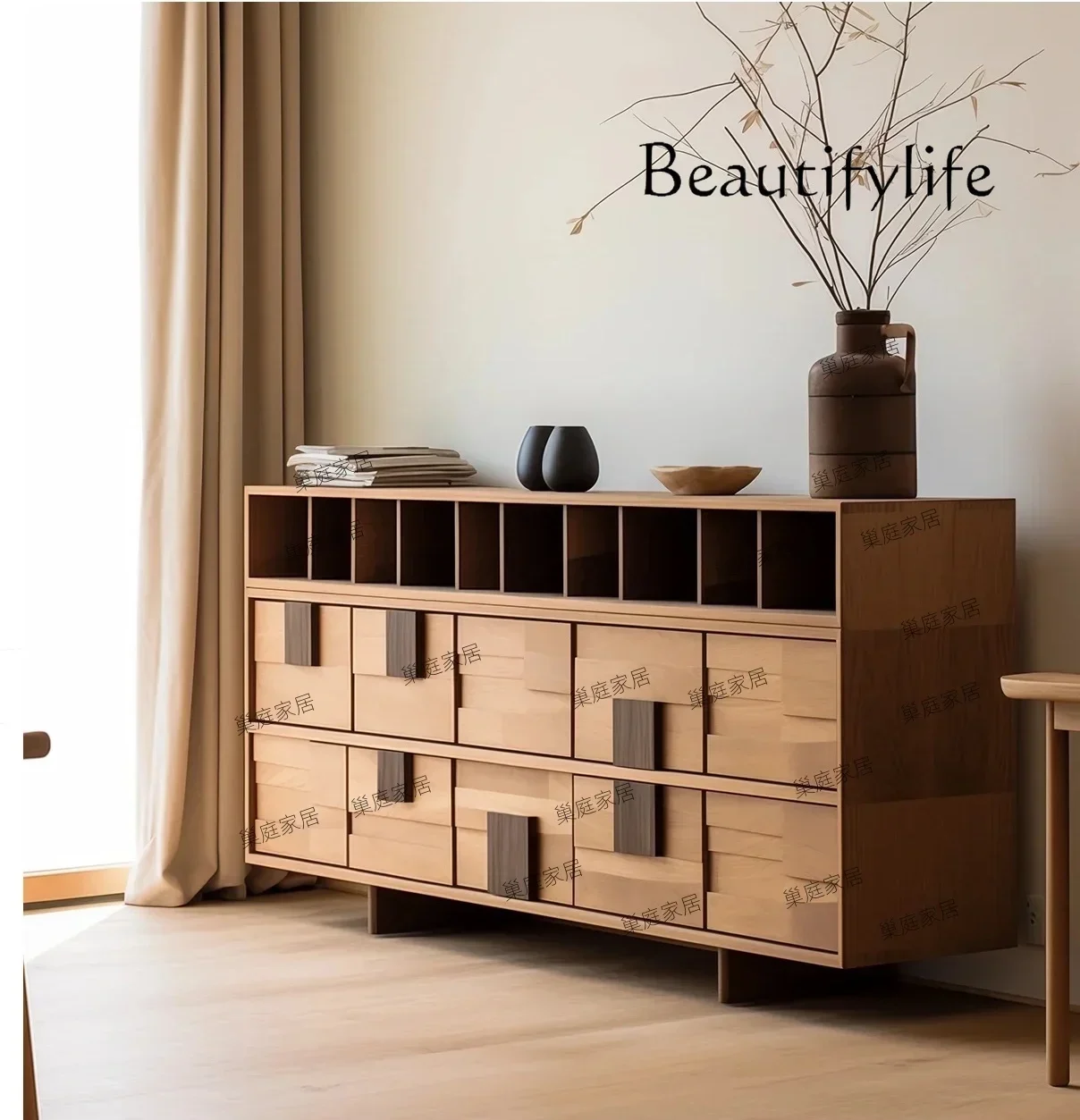 A Side Cabinet Retro Solid Wood Modern Fashion Locker Italian Designer Home Simple New