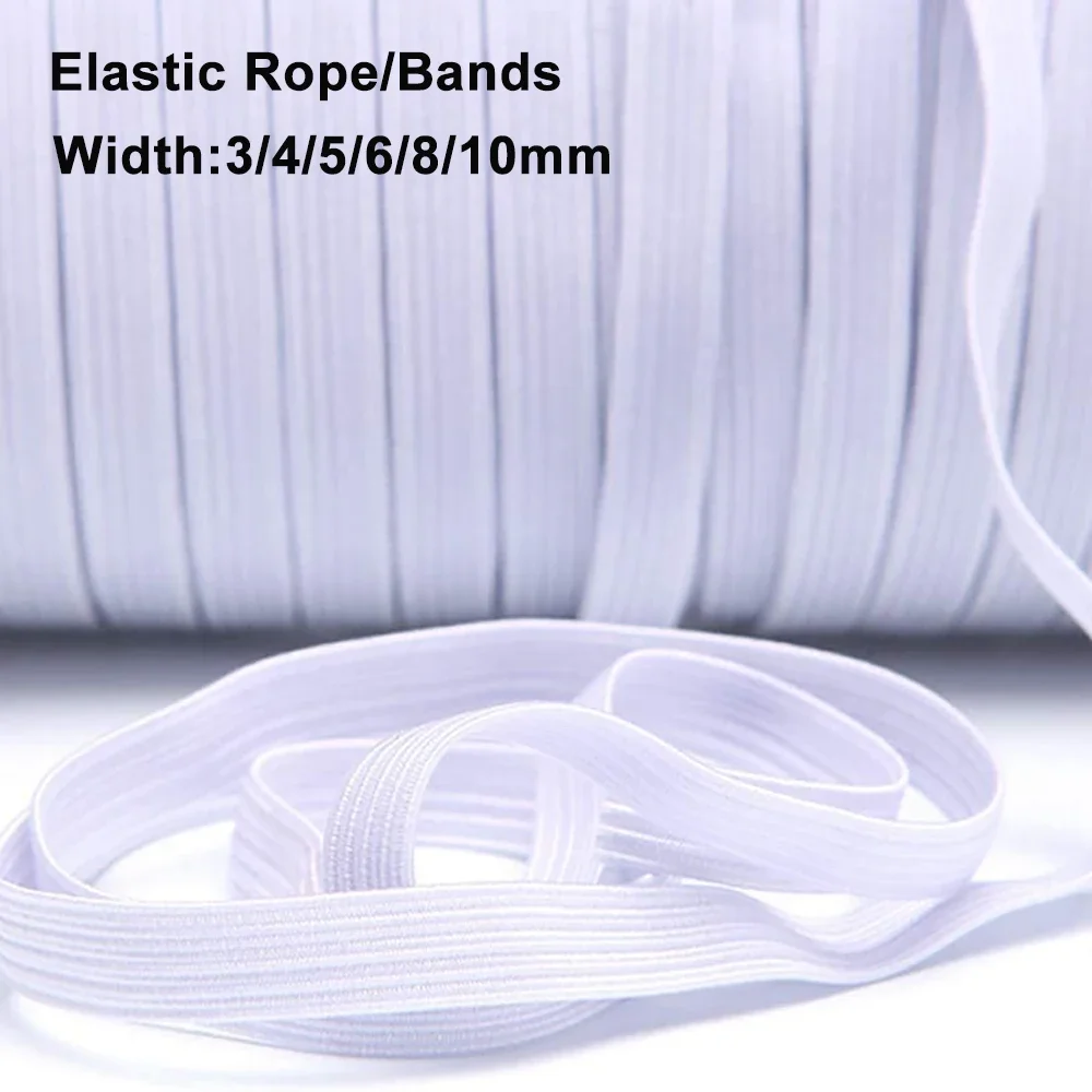 10M Elastic Bands Elastic Rope 3/4/5/6/8/10mm Elastic Cord Heavy Stretch Band Soft Fabric Elasticity Knit Band DIY Crafts Sewing