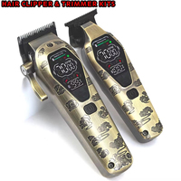 2pc Set Professional FADE Blade Hair Clipper Hair Salon 10W High Power Hair Trimmer LCD Display USB Electric Cutting Machine Kit