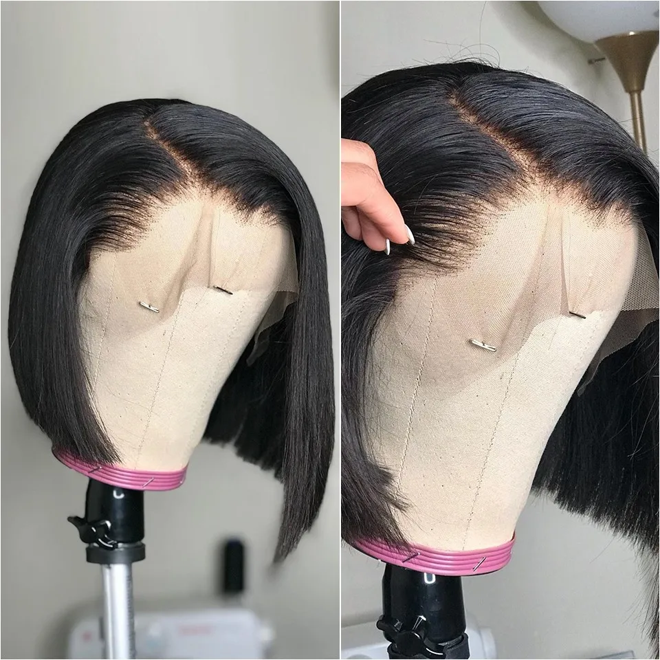 

Vietnamese Human Hair Bone Straight Short Bob Wigs 13x4 Lace Frontal Preplucked Hairline Baby Hair 4x4 Lace Closure 8-16inches