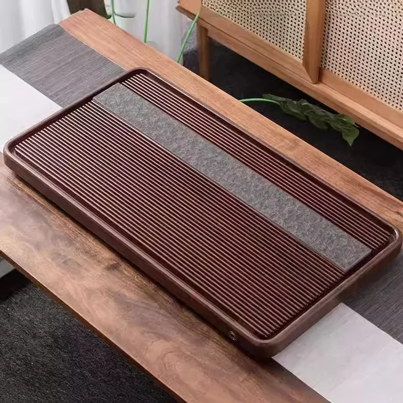 New Simple Natural Solid Wood Ebonized Stone Home Large Size Drainage Tea Tray Home Gift