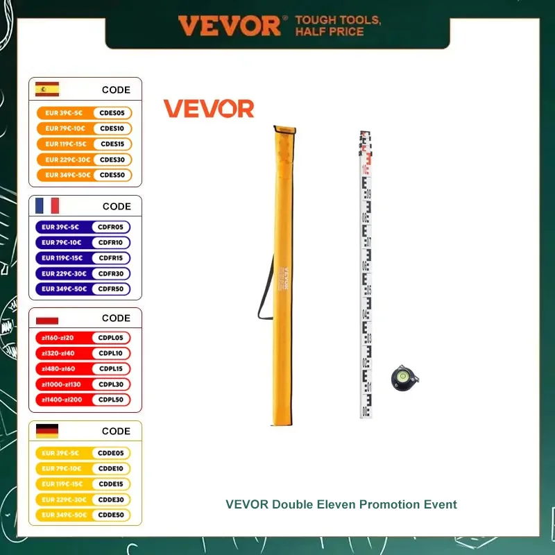 VEVOR الألومنيوم الصف قضيب 4 متر متري تلسكوبي قياس قضيب الوجهين مقياس في سنتيمتر/مللي متر التسوية قضيب عصا مسح سبائك الألومنيوم