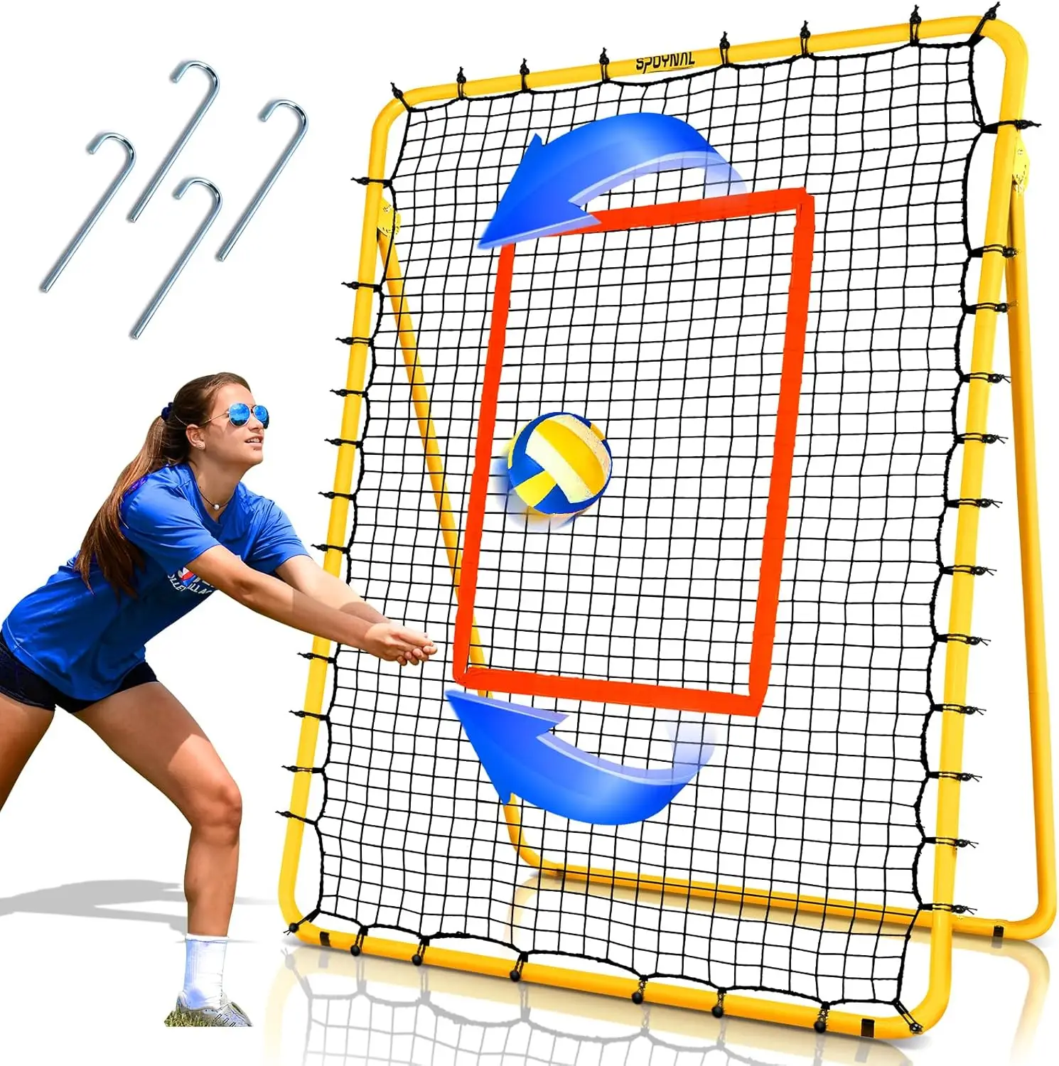 

7x4 FT Volleyball Rebounder Net, 5-Angle Training Equipment for Practice Setting, Spiking, Bumping in Baseball, Softball