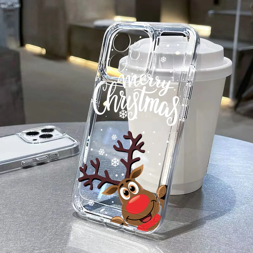 Transparente Handyhülle für iPhone 16 Pro Max 17 15 13 12 Pro Max 11 14 Air TPU stoßfeste Funda Cover Frohe Weihnachten Muster
