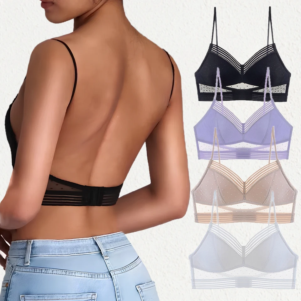 Women's Seamless Backless Bra Low Back Lightly Lined T-shirt Bras Comfort Lifting Mesh Bralette Everyday Lingerie S-3XL