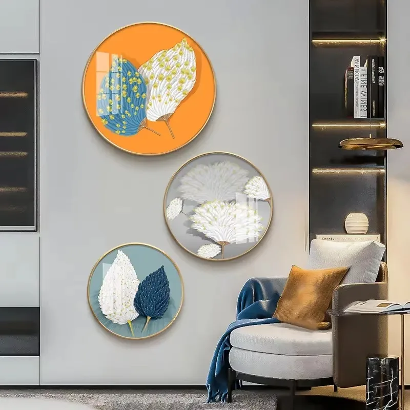 Modern two-piece water crystal porcelain painting Home wall art Living room decoration Digital printing Color feather still life