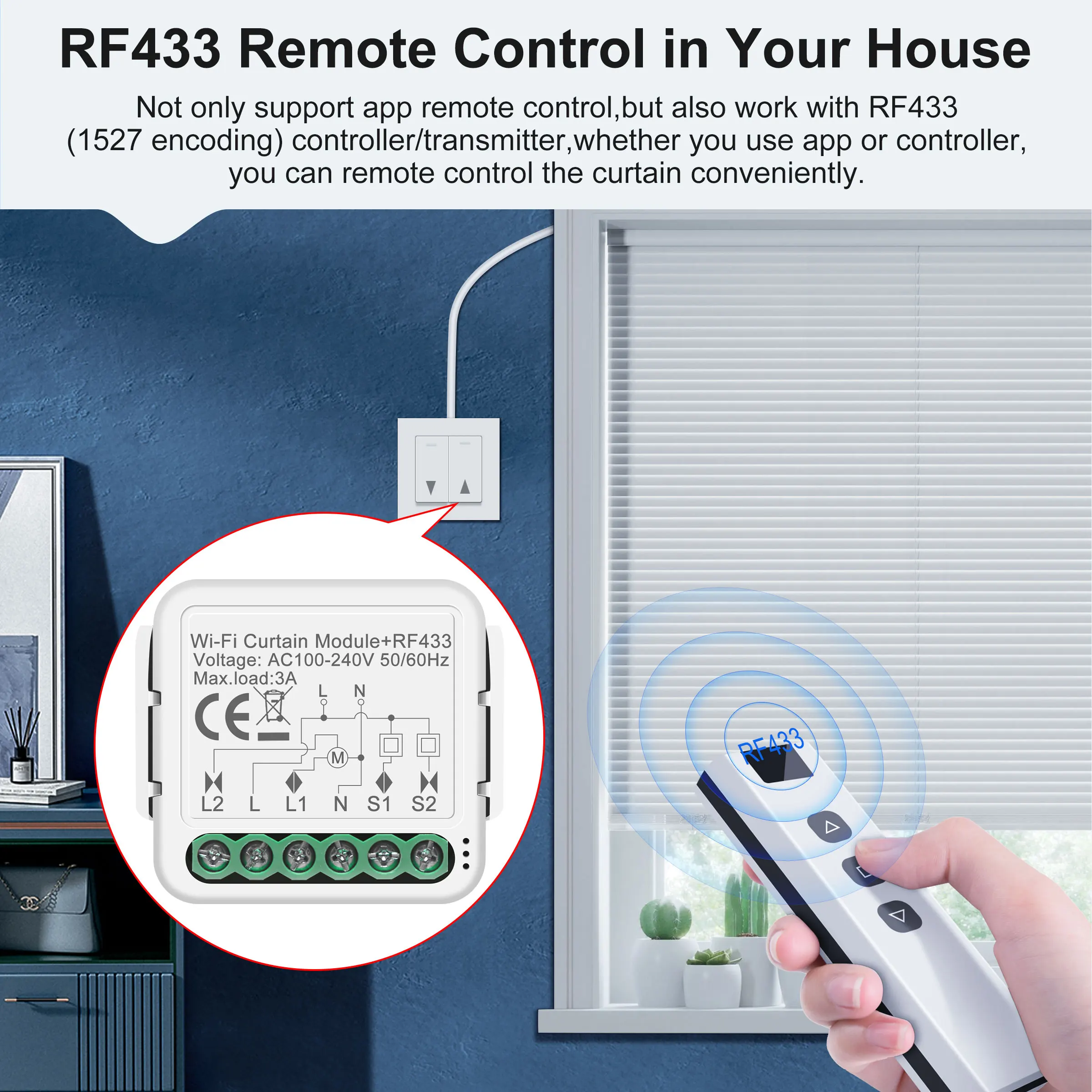 Tuya WiFi RF433 Interruptor de cortina inteligente para persianas elétricas compatíveis com Alexa Google Home Alice