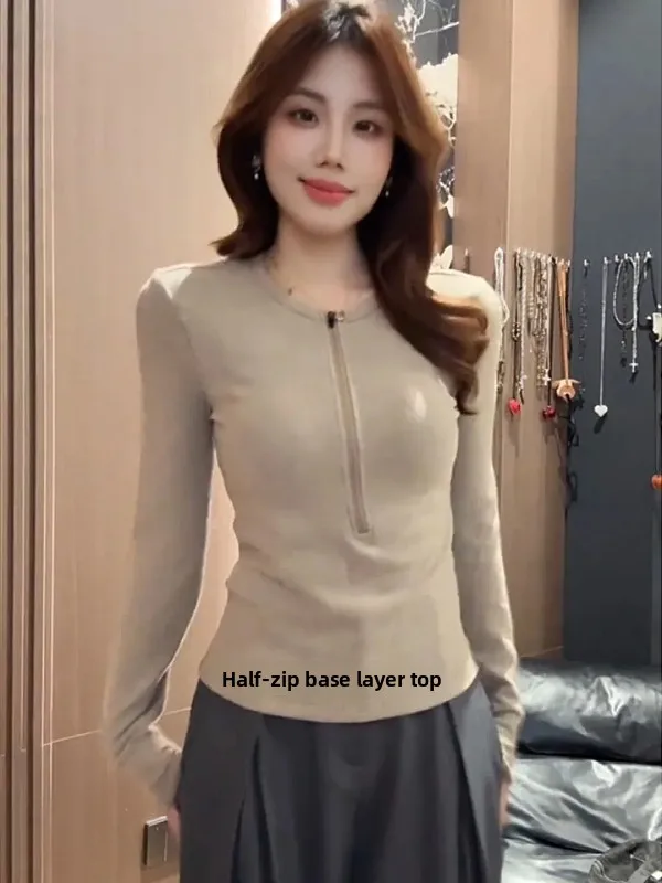 

Женская толстовка больших размеров на молнии с флисовой подкладкой, с длинным рукавом, облегающая, для ношения под одеждой, комфортная базовая модель для осени и зимы