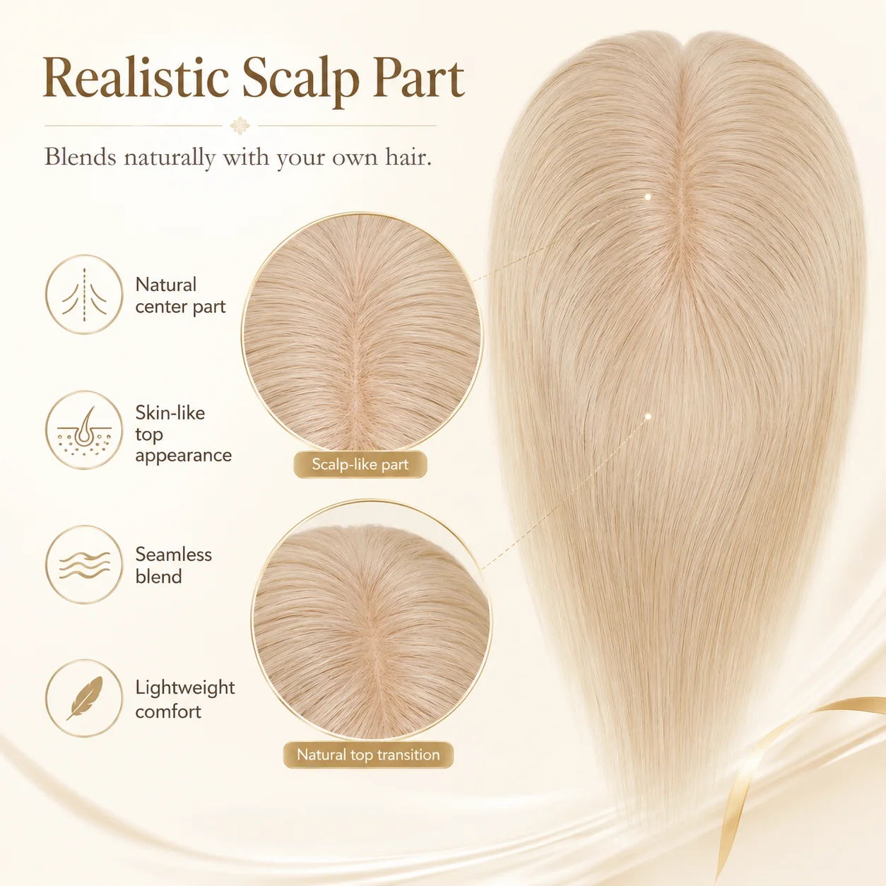 TUW13 5x5 Human Hair Topper with Mono PU Perimeter 4 Clips Natural Look Remy Hair Piece for Women Human Hair Topper for Thinning