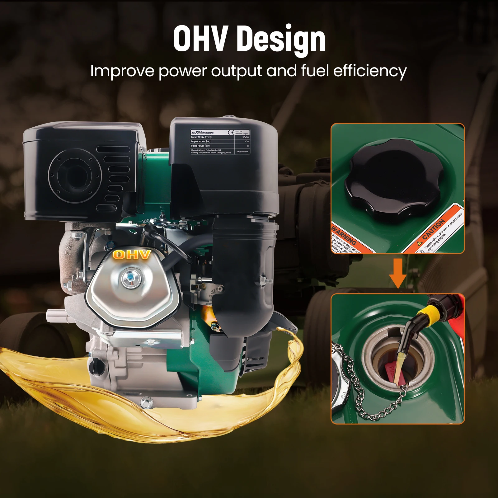15HP/8KW Petrol Powerful Engine 4 Stroke 420cc Horizontal Recoil/Electric Start