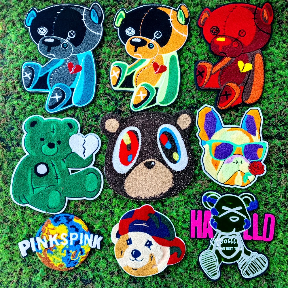 Embroidery Chenille Patch Bear Animal Cartoon Badges Bears Appliques dogs Patches for Clothing DIY Accessory ID235291