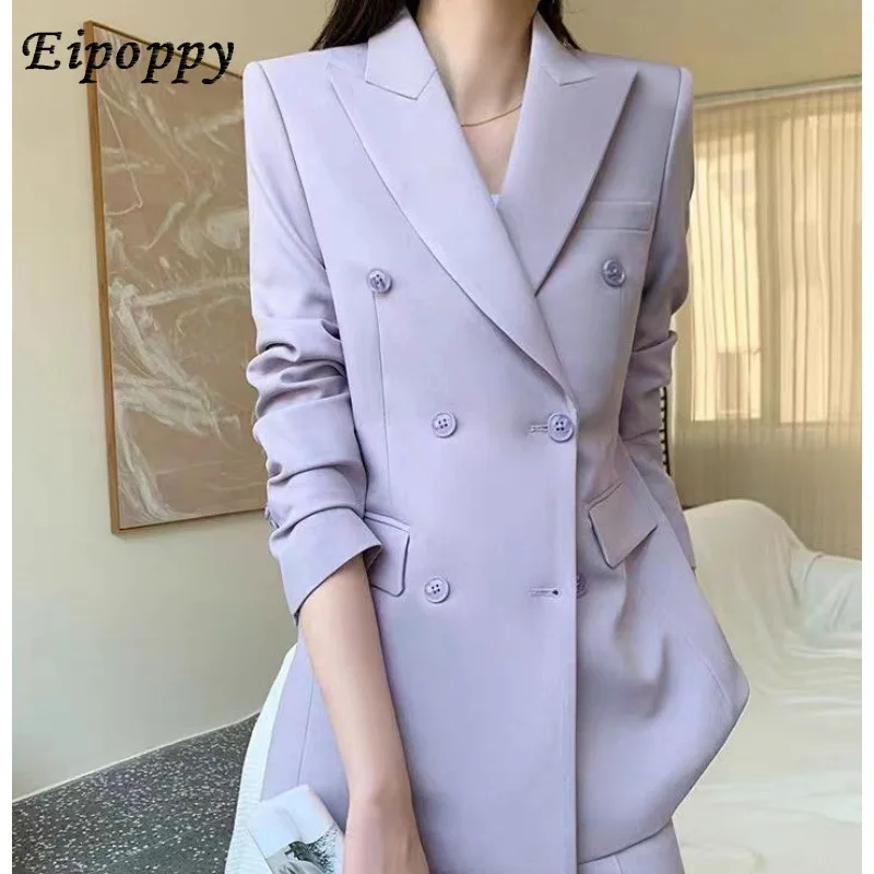 Lavender setelan jas wanita modis modis modis modis jalanan goreng desain rasa kecil