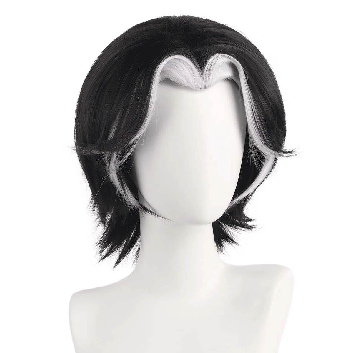 Accesorios para disfraces de fiesta de Halloween, pelo sintético resistente en blanco y negro, pelucas de Cosplay de cáscara de Anime