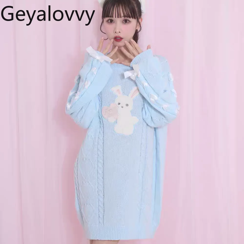 

Round Neck Patch Cartoon Fluffy Long Sleeve Knitted Dress Autumn Winter New Sweet Versatile Outerwear Innerwear Sweater Dress