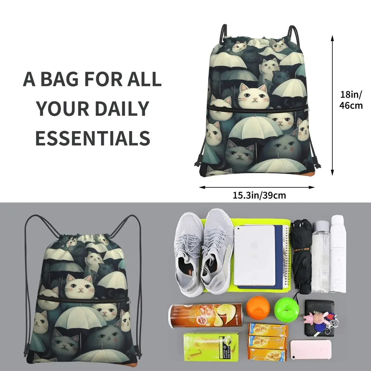 Cloudy Weather Cats Portable Backpacks Drawstring Bag Fashion Drawstring Bundle Pocket Shoes Bags For Travel Sport Man Woman