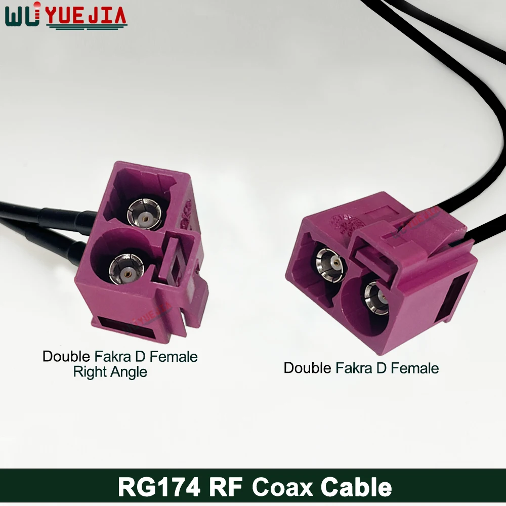 Double Fakra D Female Jack to Double Fakra D Female Right Angle 50 Ohm RG-174 Low Loss Professional RF Coaxial Cable Assembly