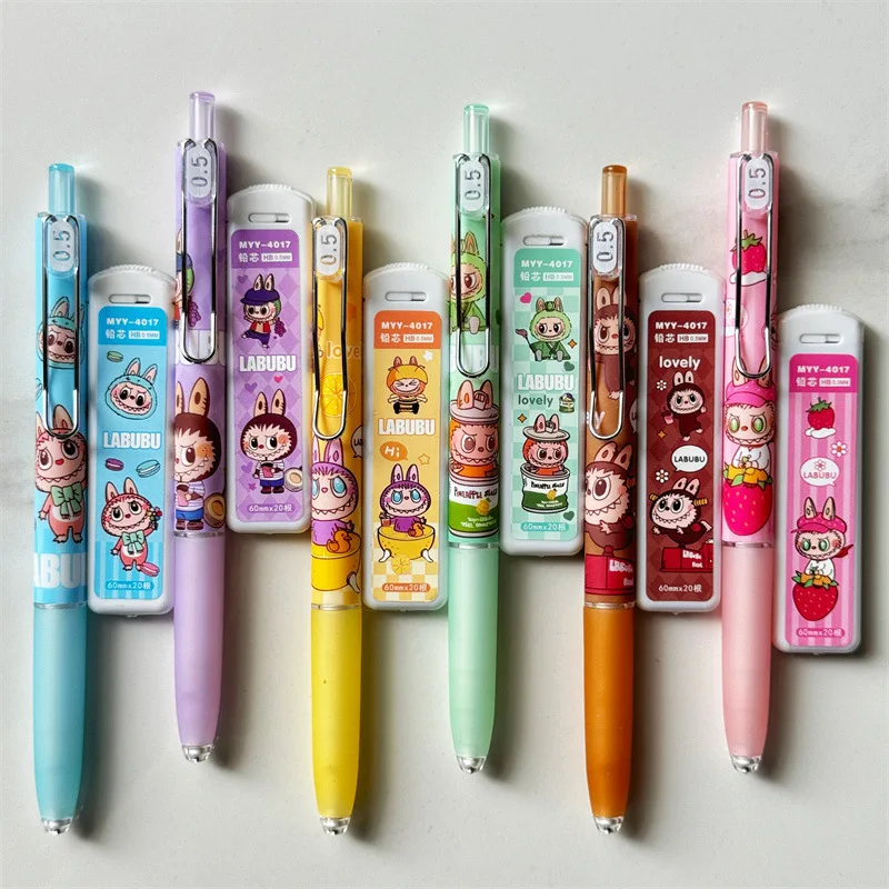 6-24pcs New Labubu Mechanical Pencil Set Cartoon Cute Automatic Pencils Student Writing Pens Stationery Gifts For Kids