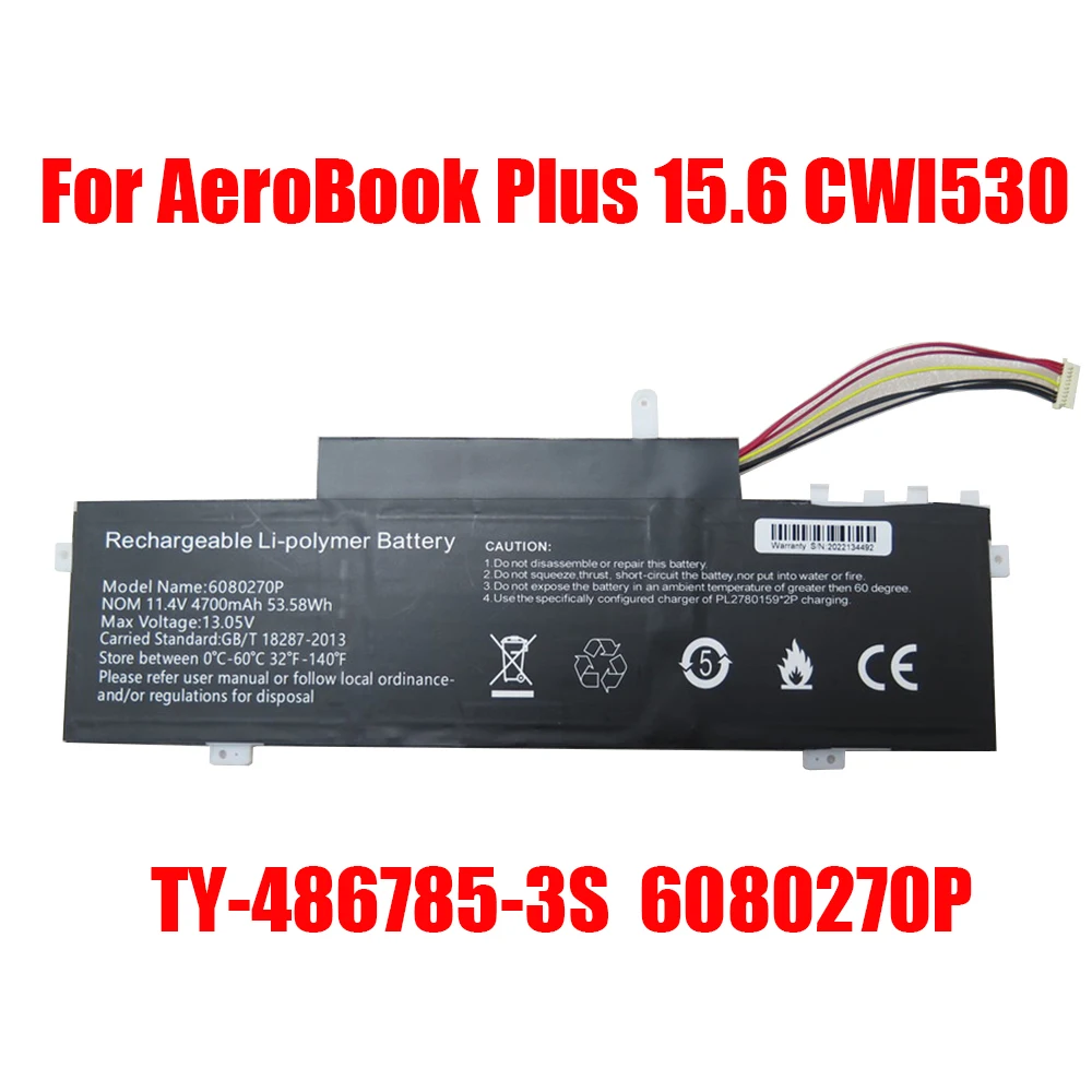 Zamienna bateria do laptopa Chuwi do AeroBook Plus 15.6 CWI530 TY- 486785 -3S 6080270 P 11.4V 4700mAh 53.58Wh 10PIN 7Lines Nowość