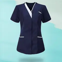 Blusa informal con cuello en V y botones, uniforme de trabajo, camiseta, ropa, camiseta de manga corta, bolsillos, uniforme de trabajo para trabajador