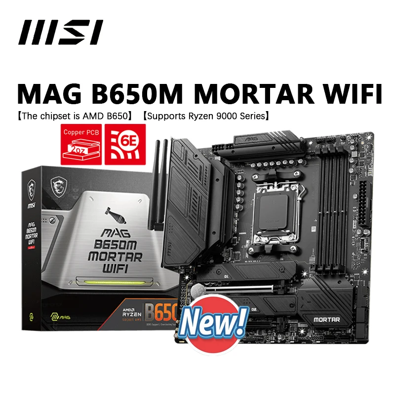 

MSI MAG B650M MORTAR WIFI New Micro-ATX AMD B650 DDR5 6400+(OC) MHz M.2 USB3.2 192G Double Channel Socket AM5 Motherboard