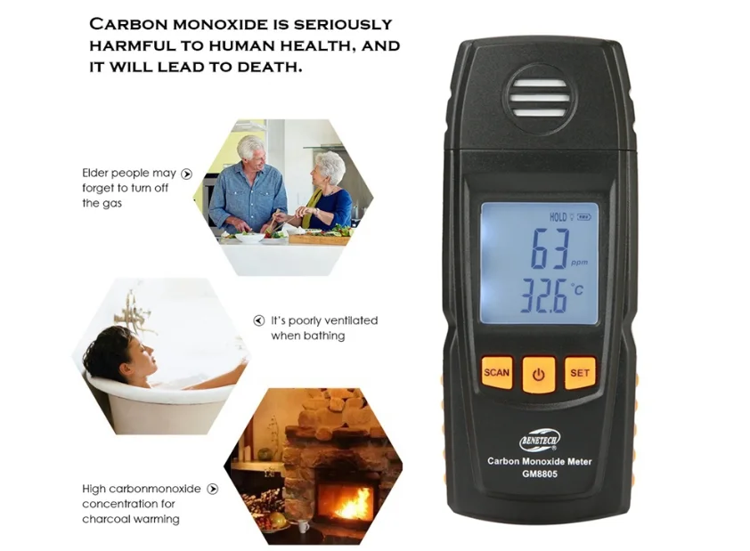 Digital LCD Screen Carbon Monoxide Meter 0-1000ppm  CO Carbon Monoxide Detection GM8805