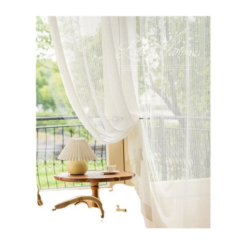 

Customized Size Light Luxury White Thickened Gauze Curtains for Living Dining Room Bedroom Window Balcony Window Screen Curtains