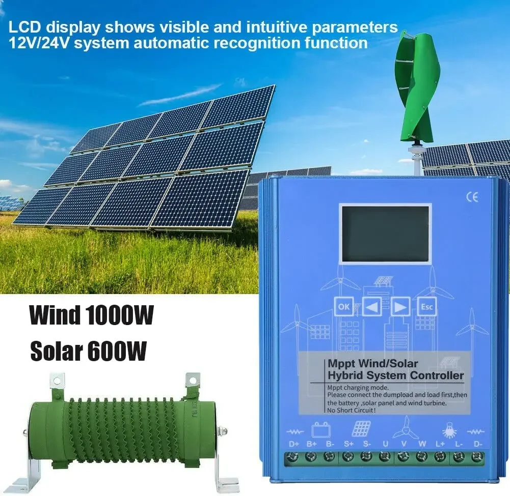 DEMUDA Solar and Wind Charger Hybrid Controller 12v 24v 48v Auto Adpat 500w 800w 1200w Wind Turbine MPPT Charge Controller