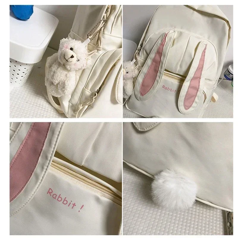 Middle School Bags for Teenage Girls Student Rabbit Cute Backpack Women Nylon Bookbag