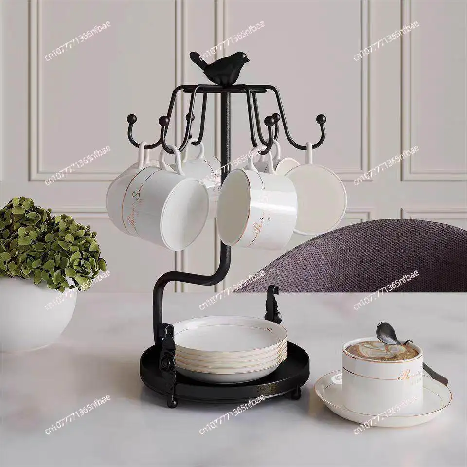 

European Style Vintage Iron Cup Holder Set Creative Coffee Cup Storage Rack Decorative Ornament for Living Room