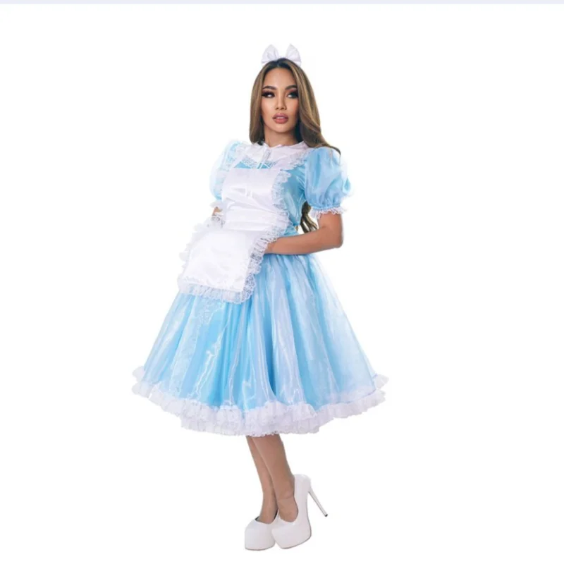 Hot selling sissy beautiful fairyland long dress, maid cosplay with lock set customization