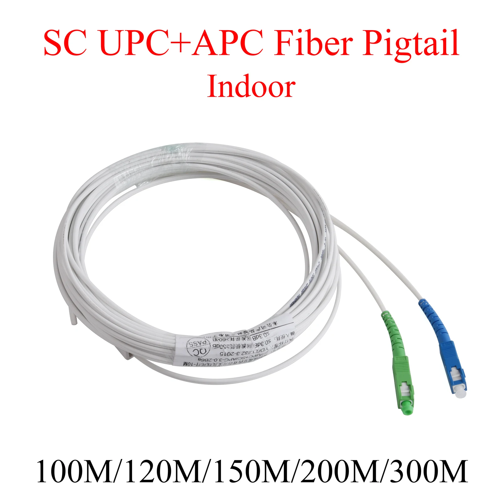 UPC APC SC Fiber Optic Pigtail 2-Core Optical Wire Indoor Single-mode Simplex Patch Cord Cable 200M/300M