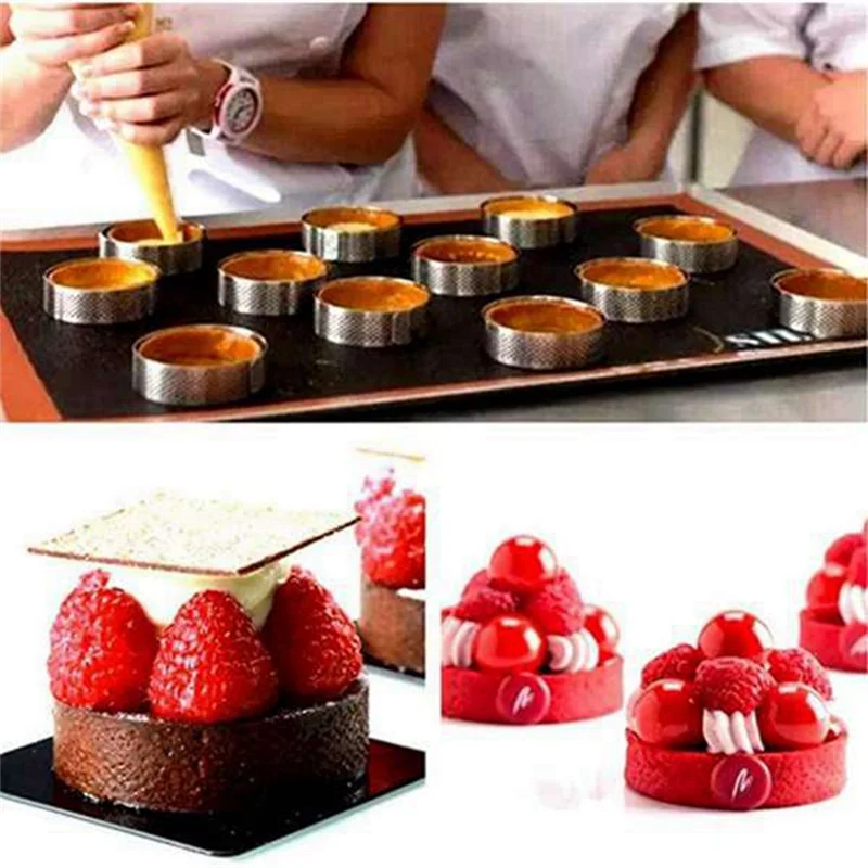 

20Pcs 8Cm Circular Tart Rings With Holes Stainless Steel Fruit Pie Quiches Cake Mousse Mold Kitchen Baking Mould Rings-B91B