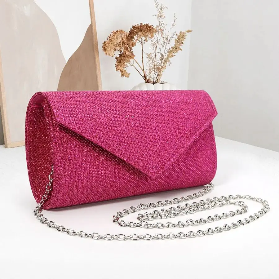 Glitter Envelope Handbag Women's Evening Bag Ladies Day Clutch Daily Clutch Wedding Party Bling Metal Chain Crossbody Bag Silver