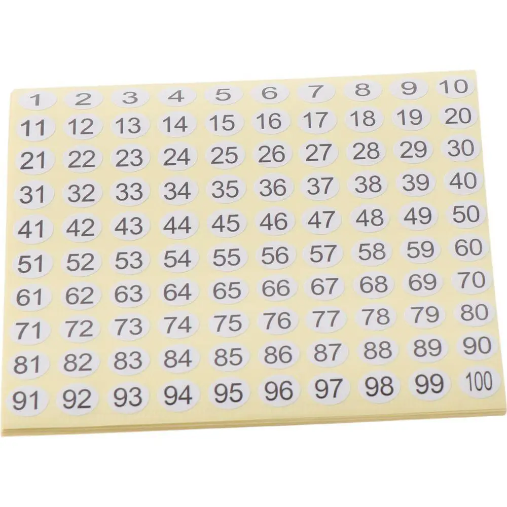 30 Sheets 30 Sheets 1 to 100 Consecutive Number Stickers Water-proof White Number Labels 0.4 Inch Self-Adhesive Indoor