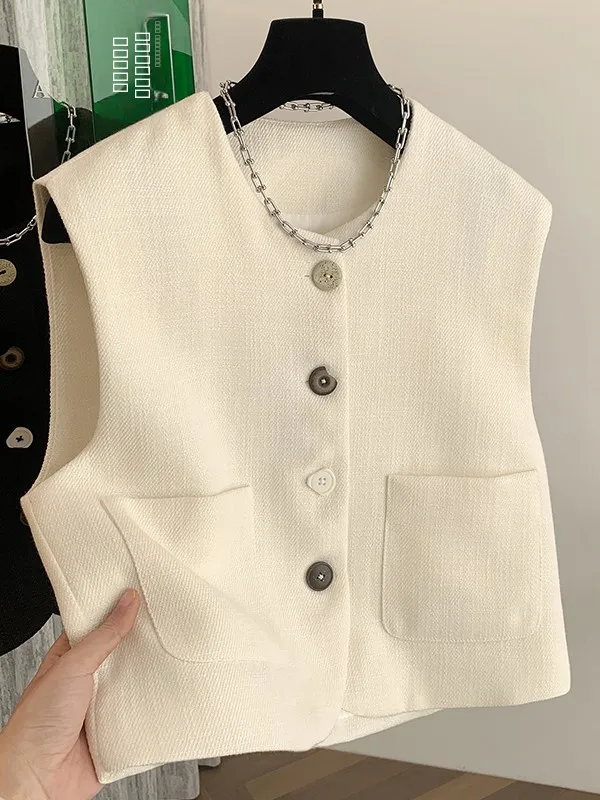 

Slimming Single-Button Svel Suit Vest for Women Casual Sle Spring Faion Old Money Trendy Knitted Top