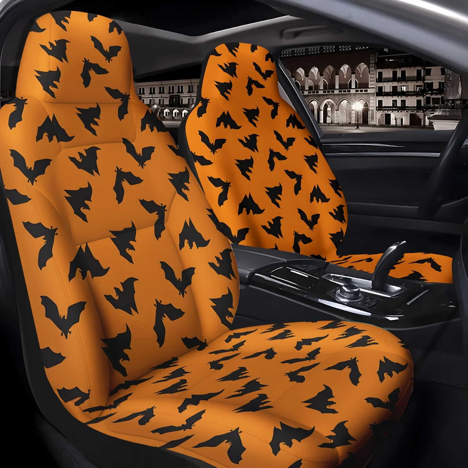 

2 шт. черные чехлы на автомобильные сиденья с рисунком летучей мыши, подходят для передних сидений, простые в установке и очистке, подходят для автомобилей, внедорожников, грузовиков и седанов