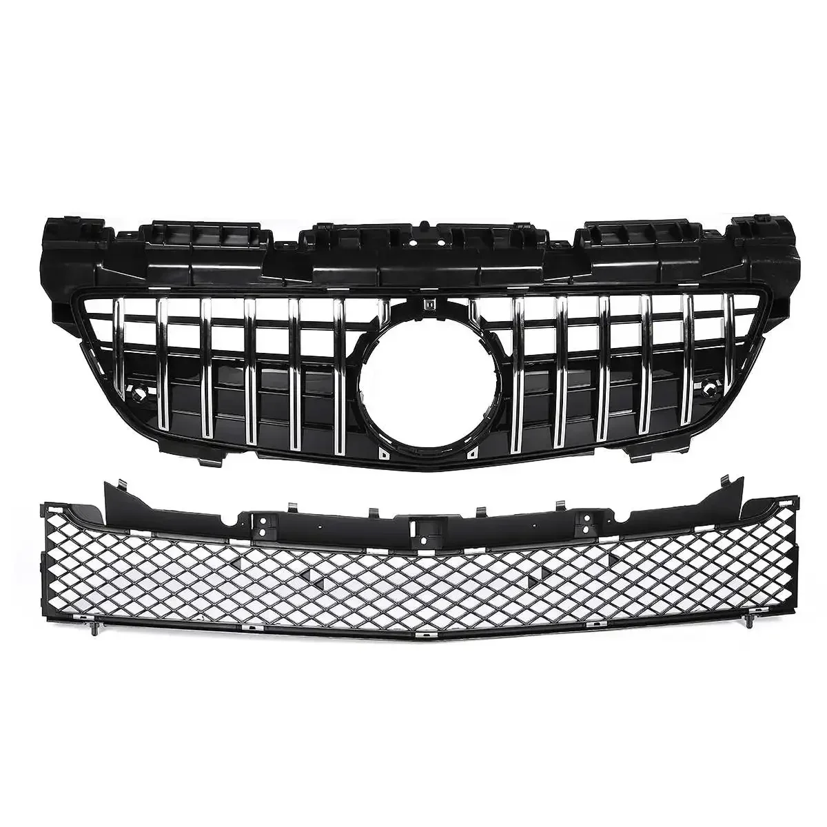 Car Front Grille Black Upper+Lower Bumper Hood Mesh Grill For Mercedes For Benz SLK Class R172 200 250 350 2012-2016 Front Grill