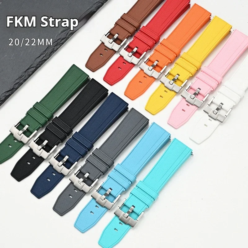 Fluoro Rubber Strap Stainless Steel Buckle Quick Release Upgraded FKM Sport Waterproof Men Women Universal Watch Band 20mm 22mm