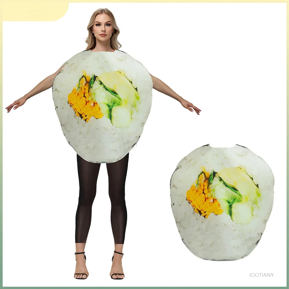 

2025 Halloween Funny Sushi Print Props Costume Fun Food Theme Disguise Cosplay Jumpsuit Carnival Party Stage Performance Clothes